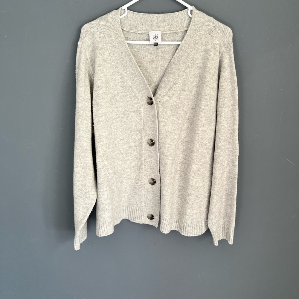 CABI Snug Cardigan Button Front V Neck Gray Women’s Size S #4104 Sweater